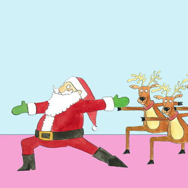 Santa and Reindeer practice yoga